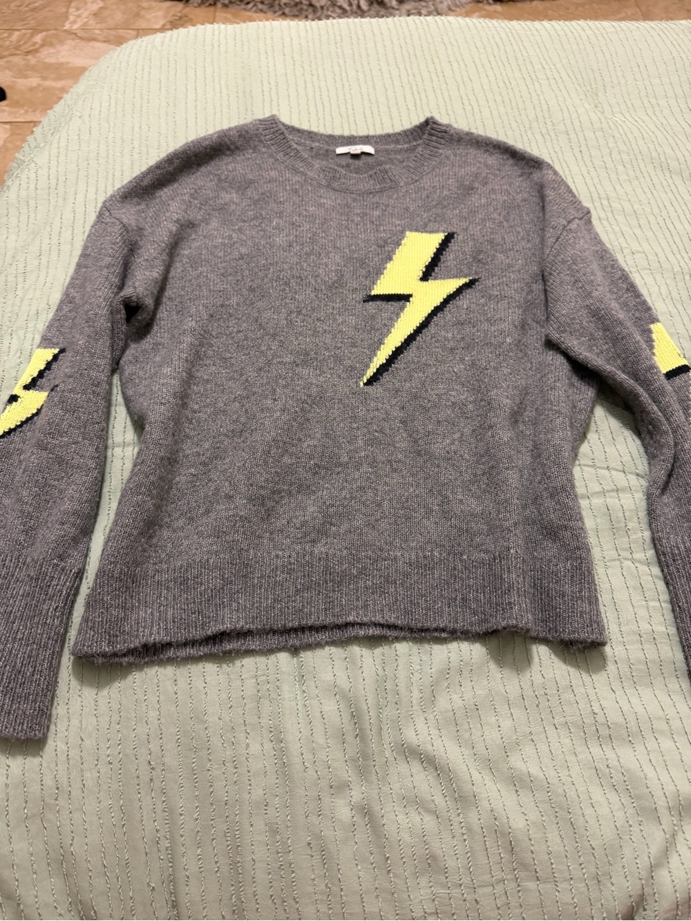 Rails Gray Crewneck Sweater with Yellow Lightning Bolts